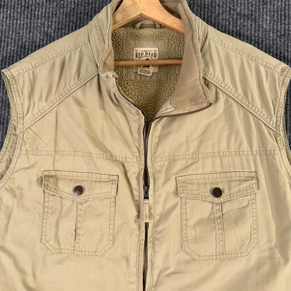 Red Head Men's 2XL Sherpa Lined Utility Vest Beige Full Zip Outdoor Workwear